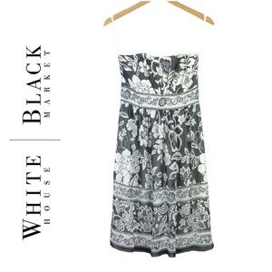 WHBM | White & Black Strapless Floral A-Line Dress